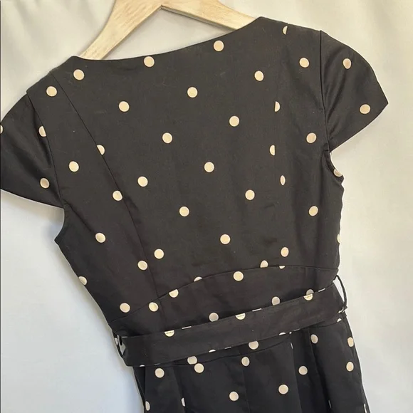 Boden Black Midi Dress with White polka dots business casual size 2 petite - Picture 9 of 9